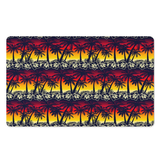 Sunset Hibiscus Palm Tree Pattern Print Polyester Doormat