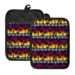 Sunset Hibiscus Palm Tree Pattern Print Pot Holders With Pocket
