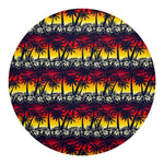 Sunset Hibiscus Palm Tree Pattern Print Round Blanket