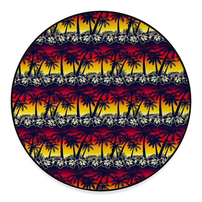 Sunset Hibiscus Palm Tree Pattern Print Round Floor Mat