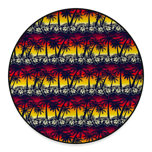 Sunset Hibiscus Palm Tree Pattern Print Round Floor Mat