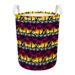 Sunset Hibiscus Palm Tree Pattern Print Round Laundry Basket