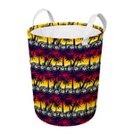 Sunset Hibiscus Palm Tree Pattern Print Round Laundry Basket