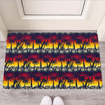 Sunset Hibiscus Palm Tree Pattern Print Rubber Doormat