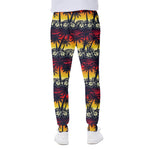 Sunset Hibiscus Palm Tree Pattern Print Scuba Joggers