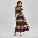 Sunset Hibiscus Palm Tree Pattern Print Short Sleeve Maxi Dress