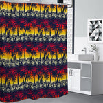 Sunset Hibiscus Palm Tree Pattern Print Shower Curtain