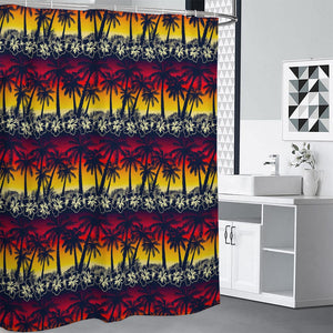 Sunset Hibiscus Palm Tree Pattern Print Shower Curtain