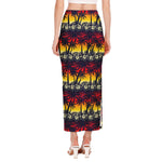 Sunset Hibiscus Palm Tree Pattern Print Side Slit Maxi Skirt