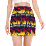 Sunset Hibiscus Palm Tree Pattern Print Side Slit Mini Skirt