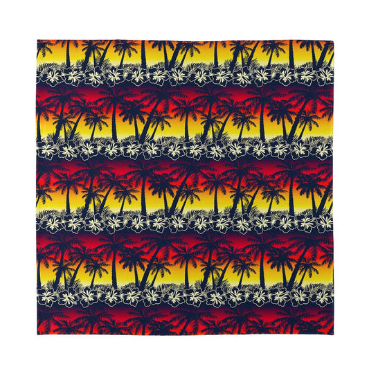 Sunset Hibiscus Palm Tree Pattern Print Silk Bandana