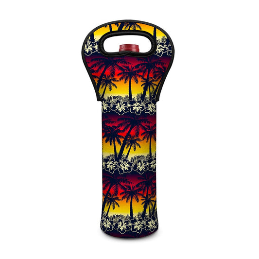 Sunset Hibiscus Palm Tree Pattern Print Single Neoprene Wine Tote