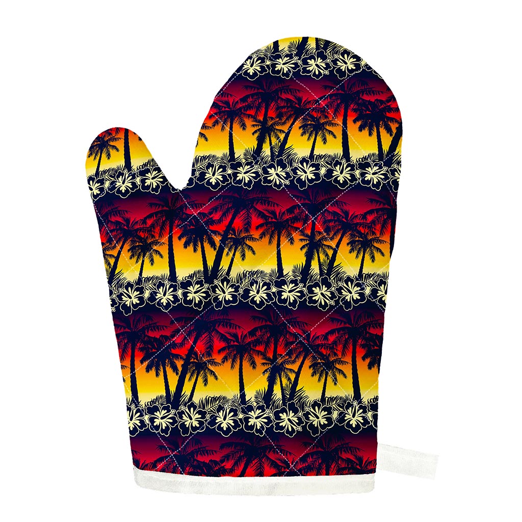 Sunset Hibiscus Palm Tree Pattern Print Single Oven Mitt