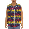 Sunset Hibiscus Palm Tree Pattern Print Sleeveless Baseball Jersey