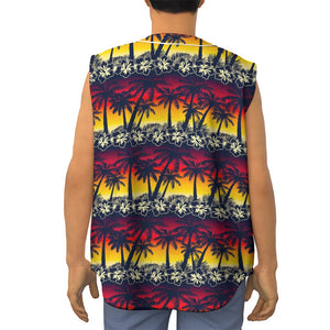 Sunset Hibiscus Palm Tree Pattern Print Sleeveless Baseball Jersey