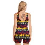 Sunset Hibiscus Palm Tree Pattern Print Sleeveless One Piece Swimsuit