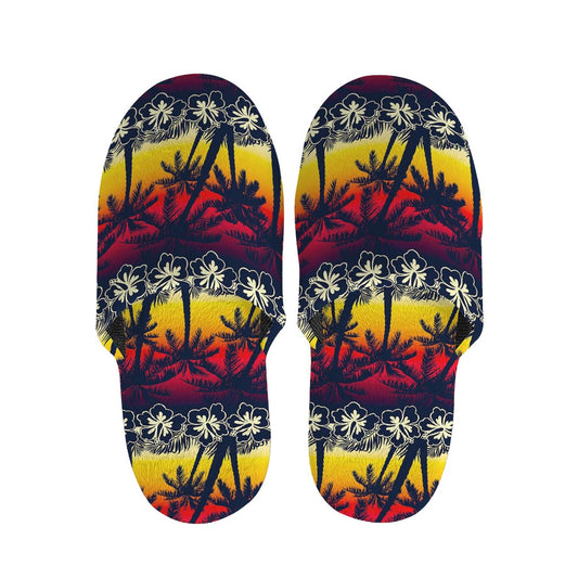 Sunset Hibiscus Palm Tree Pattern Print Slippers