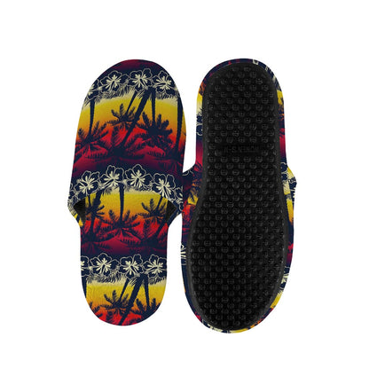 Sunset Hibiscus Palm Tree Pattern Print Slippers