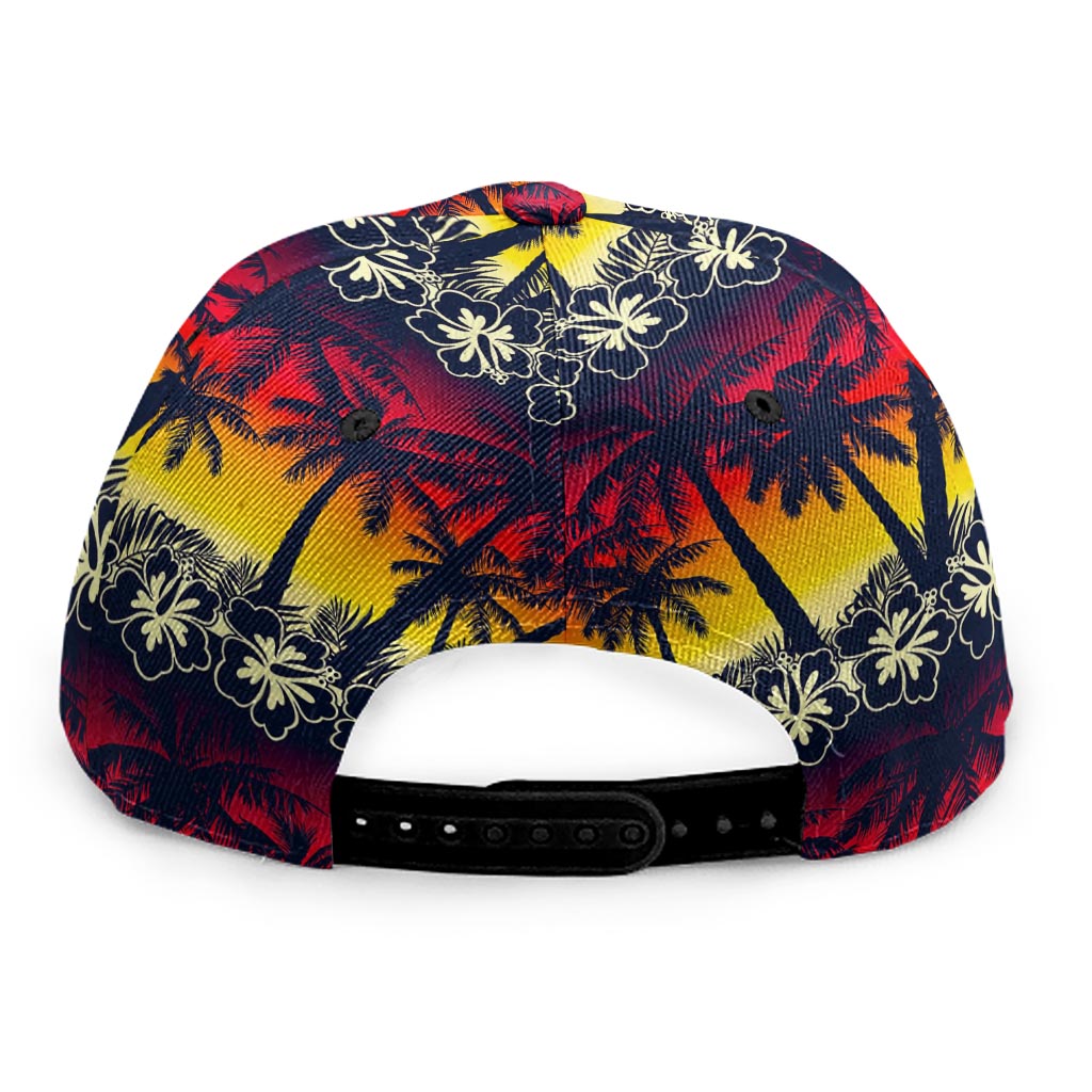 Sunset Hibiscus Palm Tree Pattern Print Snapback Cap