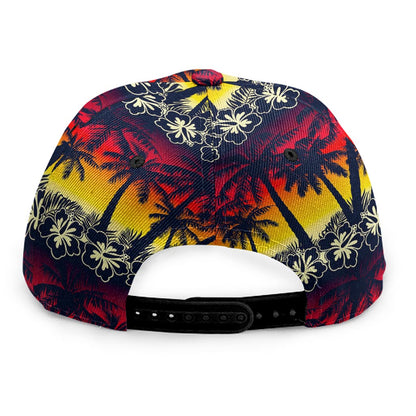 Sunset Hibiscus Palm Tree Pattern Print Snapback Cap