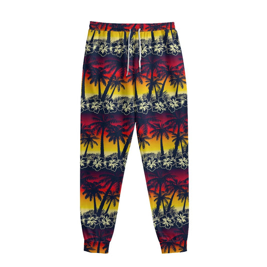 Sunset Hibiscus Palm Tree Pattern Print Sweatpants
