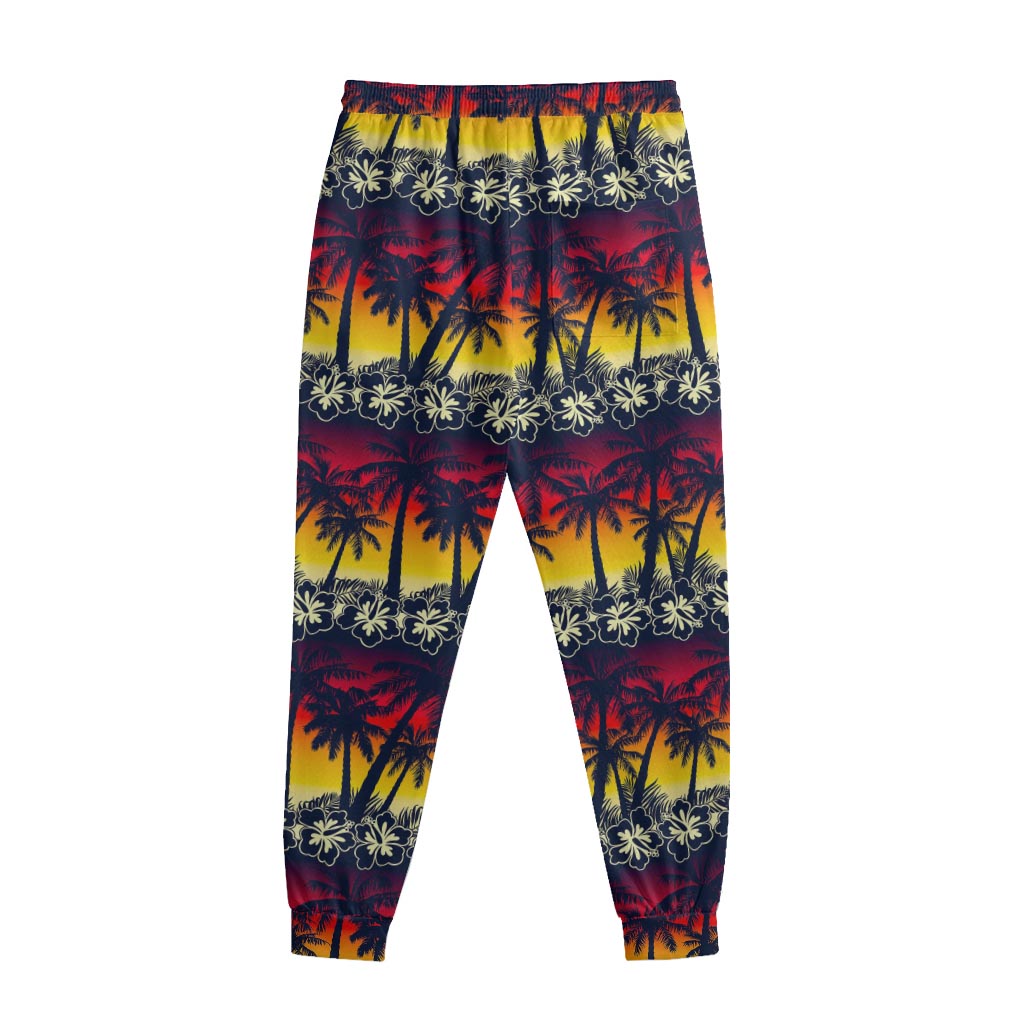 Sunset Hibiscus Palm Tree Pattern Print Sweatpants