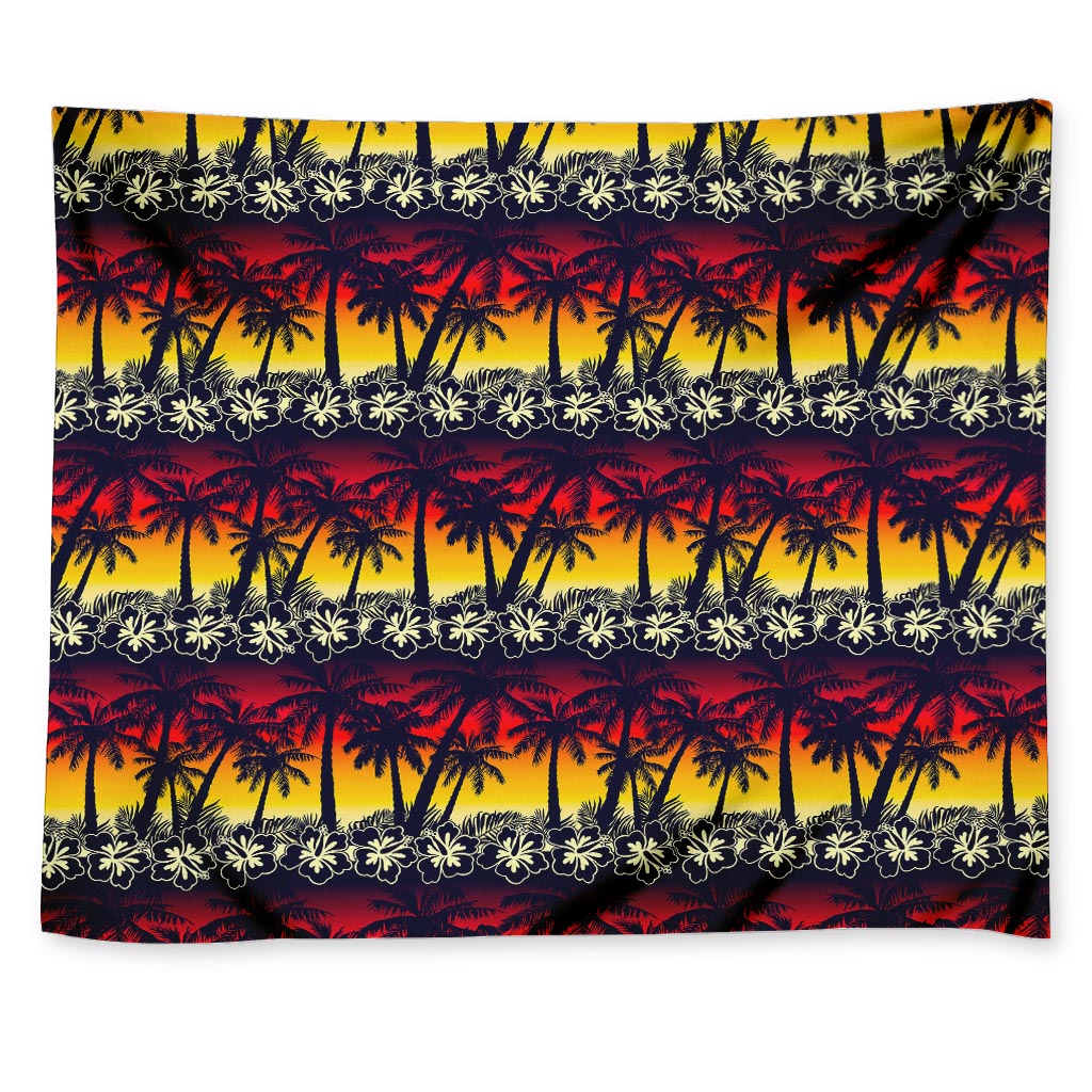 Sunset Hibiscus Palm Tree Pattern Print Tapestry