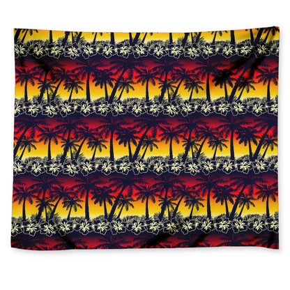 Sunset Hibiscus Palm Tree Pattern Print Tapestry