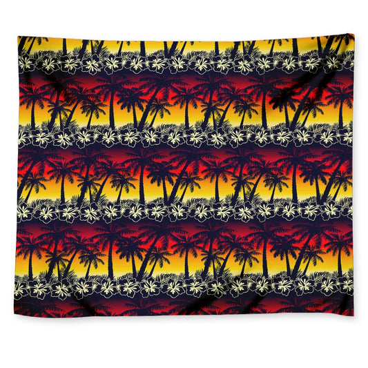 Sunset Hibiscus Palm Tree Pattern Print Tapestry