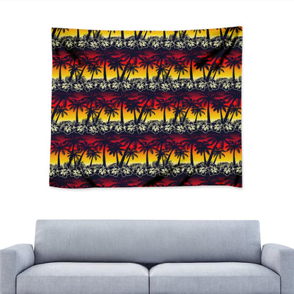 Sunset Hibiscus Palm Tree Pattern Print Tapestry