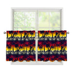 Sunset Hibiscus Palm Tree Pattern Print Tier Curtains