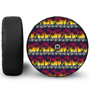 Sunset Hibiscus Palm Tree Pattern Print Tire Cover With Camera Hole