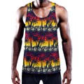 Sunset Hibiscus Palm Tree Pattern Print Men's Workout Tank Top