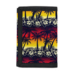 Sunset Hibiscus Palm Tree Pattern Print Trifold Wallet