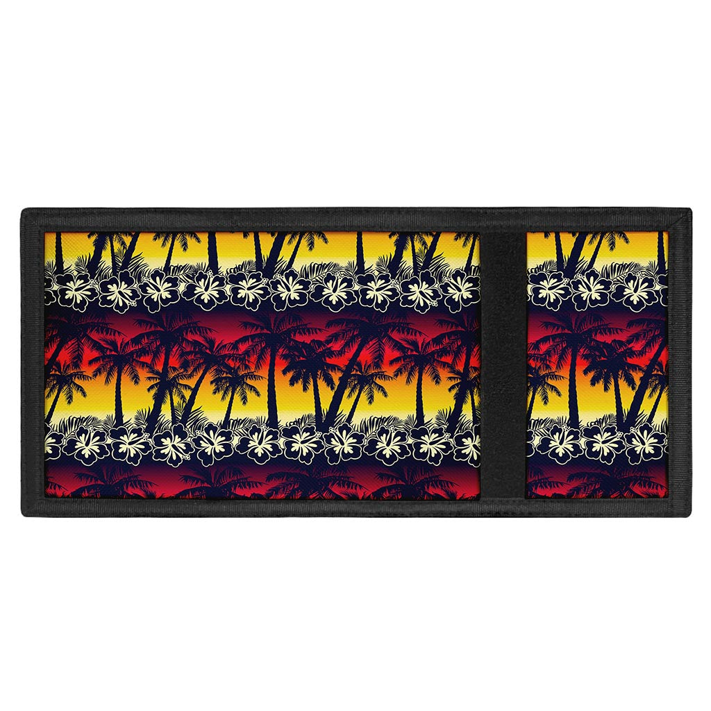 Sunset Hibiscus Palm Tree Pattern Print Trifold Wallet