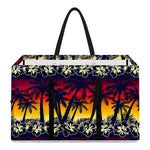 Sunset Hibiscus Palm Tree Pattern Print Utility Tote Bag