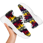 Sunset Hibiscus Palm Tree Pattern Print White Chunky Shoes