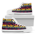 Sunset Hibiscus Palm Tree Pattern Print White High Top Sneakers