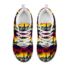 Sunset Hibiscus Palm Tree Pattern Print White Running Shoes