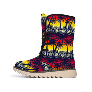 Sunset Hibiscus Palm Tree Pattern Print Winter Boots