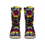 Sunset Hibiscus Palm Tree Pattern Print Winter Boots