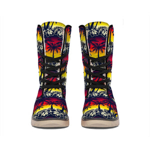 Sunset Hibiscus Palm Tree Pattern Print Winter Boots