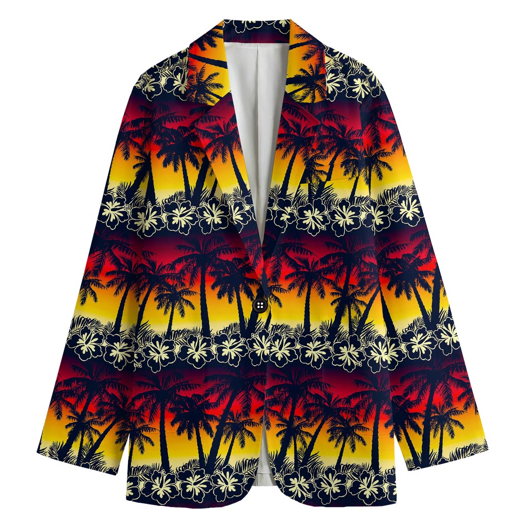 Sunset Hibiscus Palm Tree Pattern Print Women's Blazer