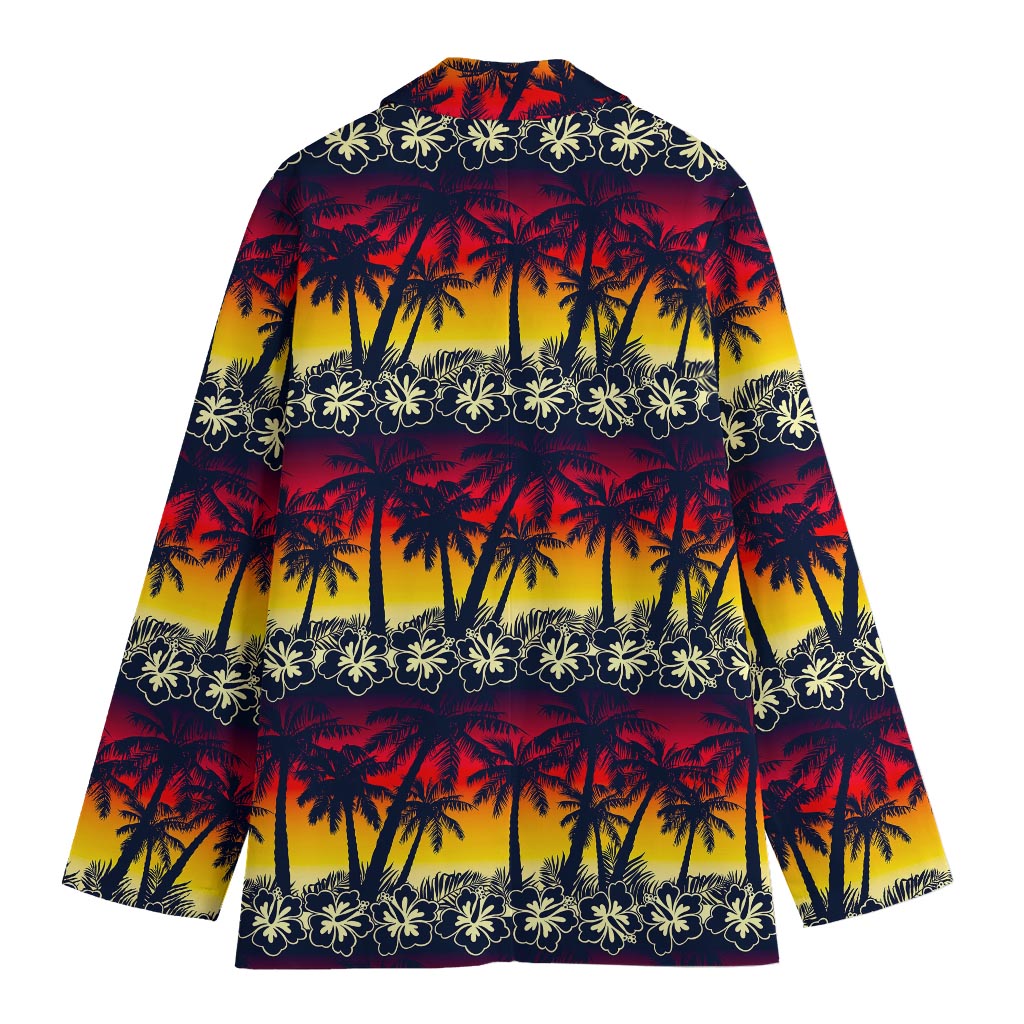 Sunset Hibiscus Palm Tree Pattern Print Women's Blazer