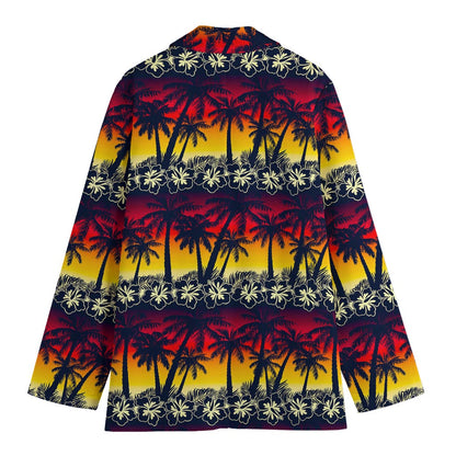 Sunset Hibiscus Palm Tree Pattern Print Women's Blazer