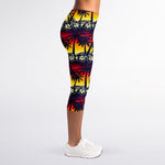 Sunset Hibiscus Palm Tree Pattern Print Women's Capri Leggings