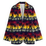 Sunset Hibiscus Palm Tree Pattern Print Women's Cotton Blazer