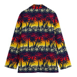 Sunset Hibiscus Palm Tree Pattern Print Women's Cotton Blazer