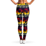 Sunset Hibiscus Palm Tree Pattern Print Women's Leggings