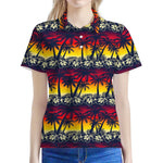 Sunset Hibiscus Palm Tree Pattern Print Women's Polo Shirt